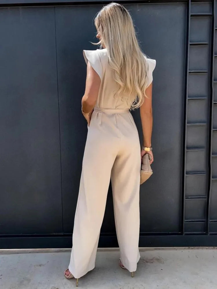 Women Jumpsuit | Slim Fit Ruffled Sleeves And Wide Leg Detail