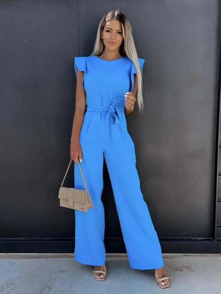 Women Jumpsuit | Slim Fit Wide Leg With Ruffled Sleeves Construction