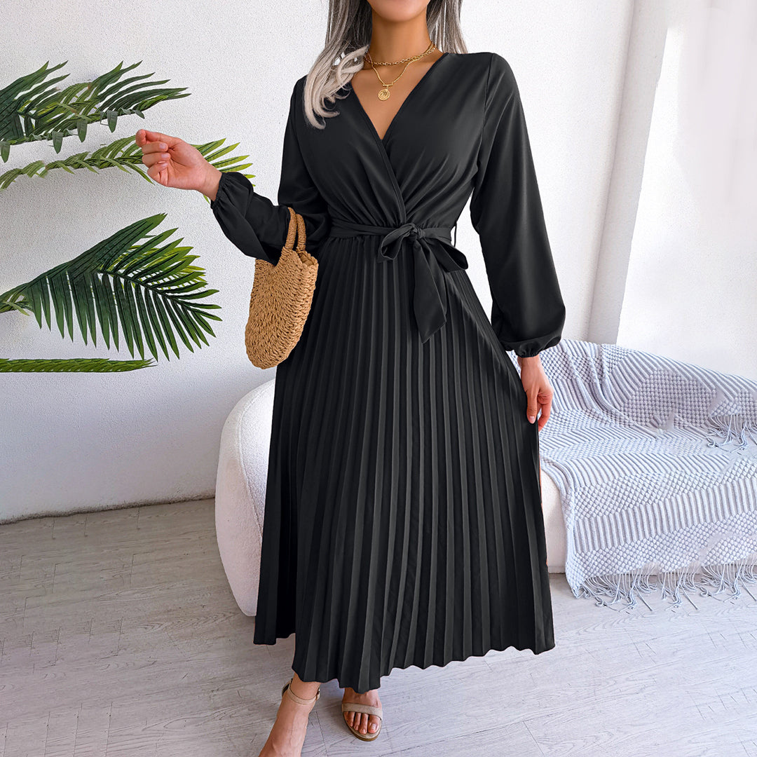 Women Maxi Dress | Long Sleeve Pleated Full Length Design