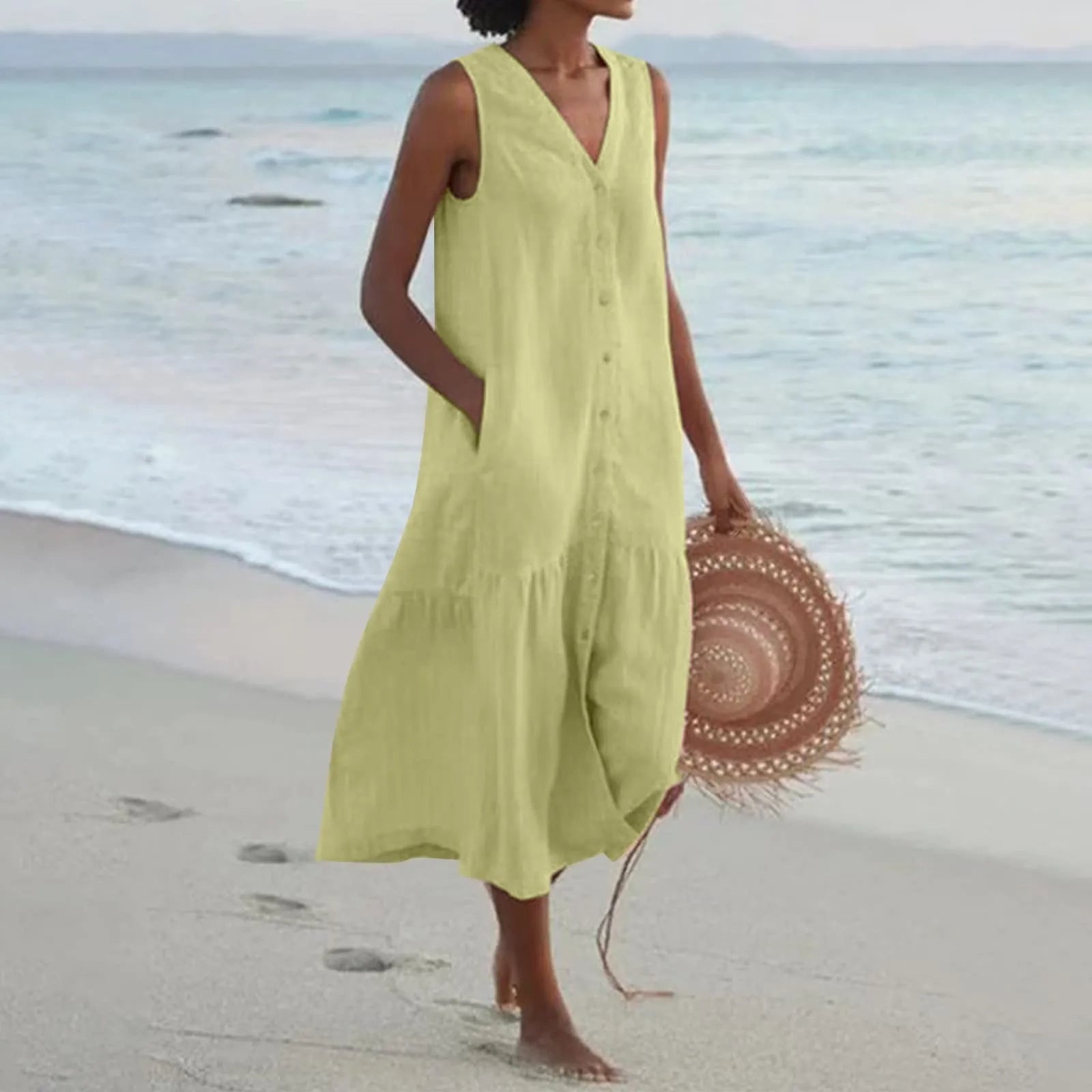 Women Dress | Relaxed Fit Midi Length With Button Placket Design