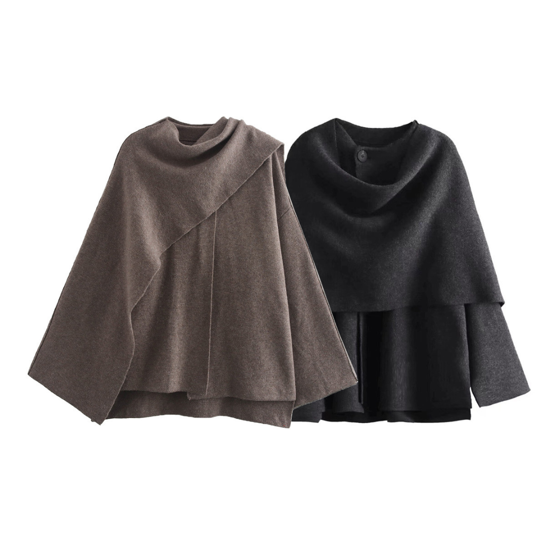 Damen Cape Winterjacke | Knopfverschluss und weiter Schnitt