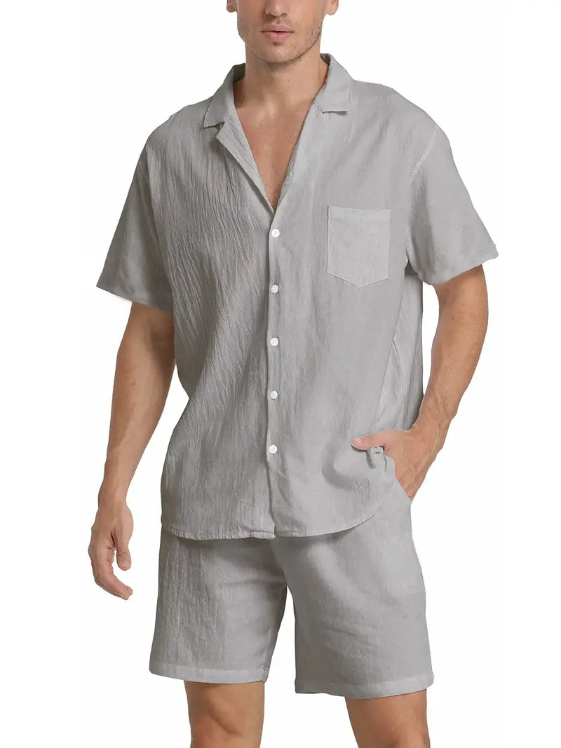 Herren Set | Kurzarm-Hemd mit Knopfleiste und Shorts