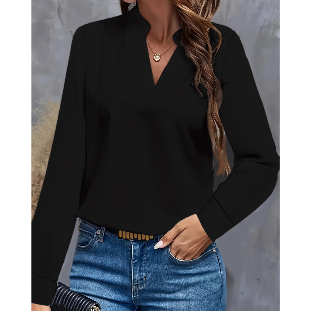 Damen Bluse Langarm | V-Ausschnitt und klare Frontgestaltung