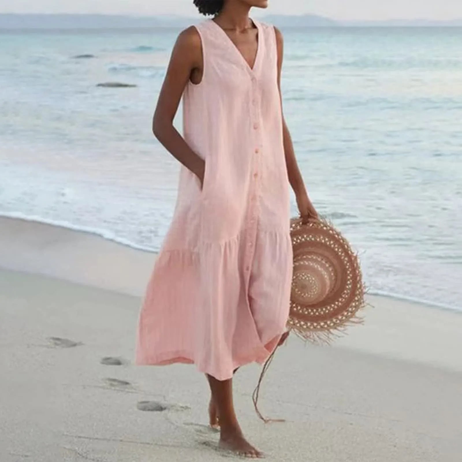 Women Midi Dress | Button Front Placket Design
