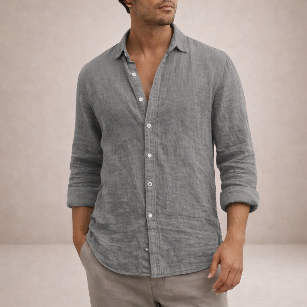 Herren Hemd | offene Kragenlinie mit Knopfleiste
