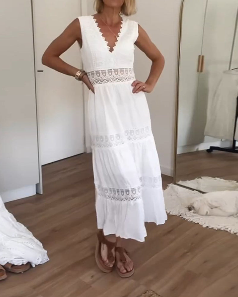 Kleid Damen | Midikleid mit V-Ausschnitt und ärmelloser Form