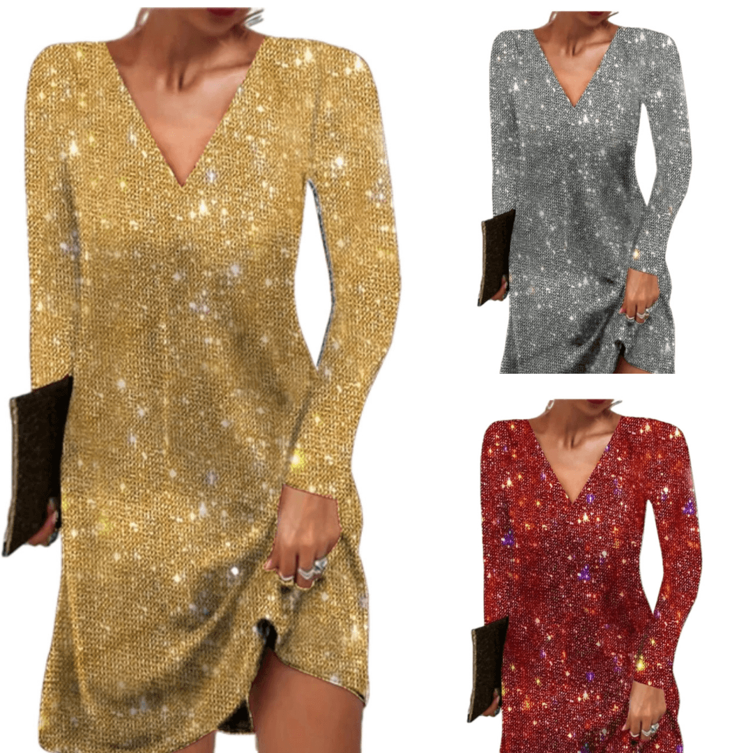 Damen Kleid | Kurze Form mit V-Ausschnitt und Langarm