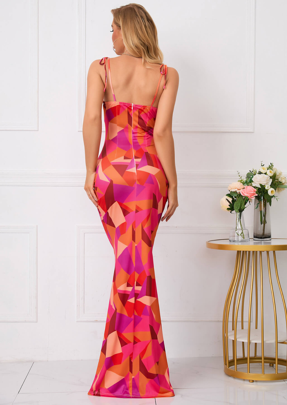 Kleid Damen | Maxikleid mit schmalen Trägern und Muster