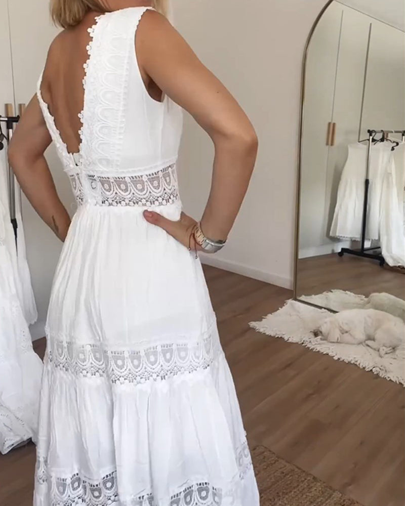 Kleid Damen | Midikleid mit V-Ausschnitt und ärmelloser Form