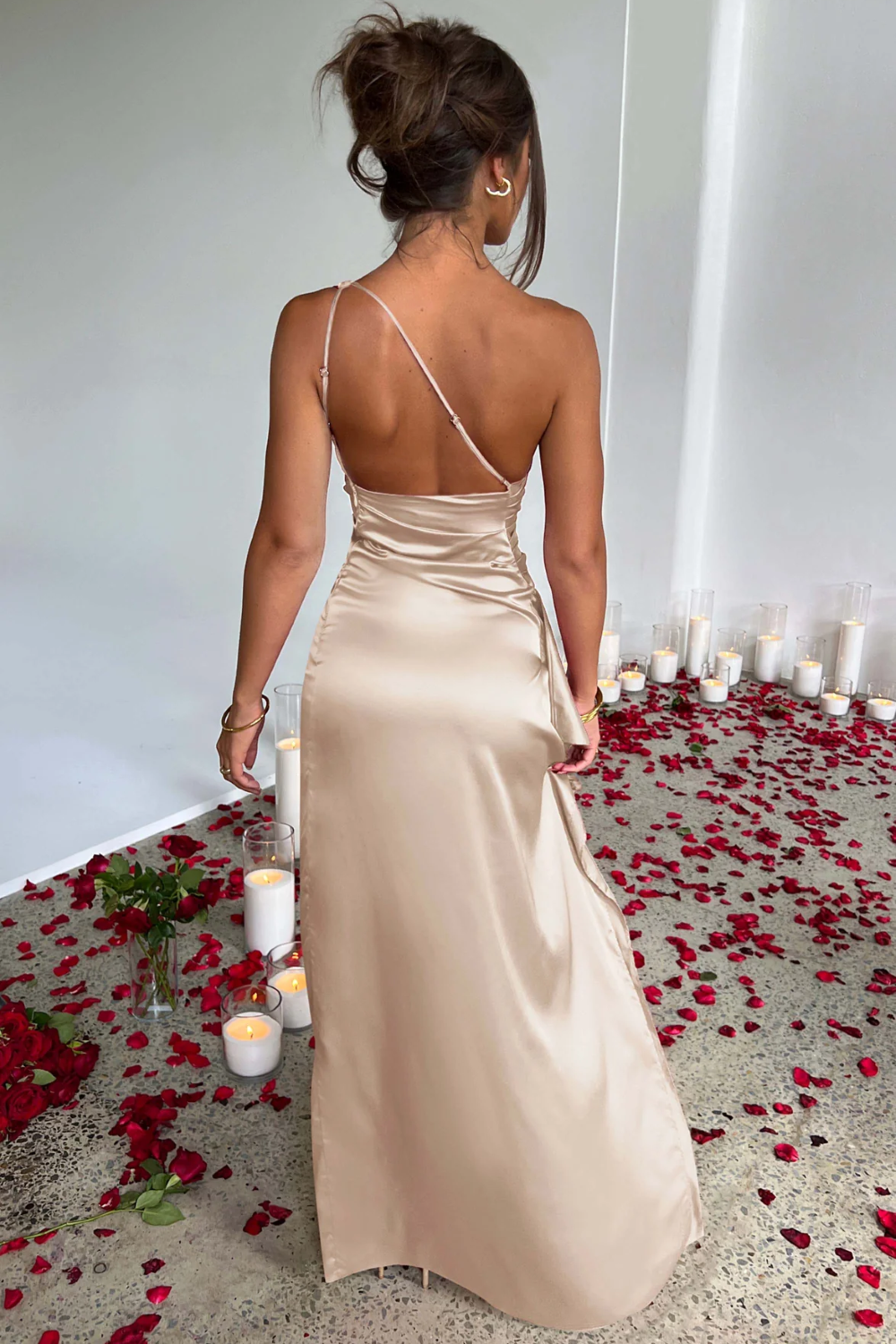 Women Maxi Dress | One Shoulder Design With Thigh Slit Maxi Length