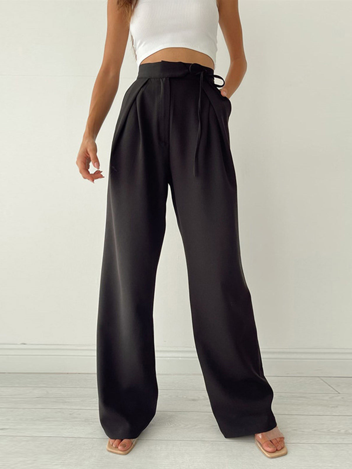 Damen Pantalon | Hohe Taille mit Schleifendetail und weitem Bein