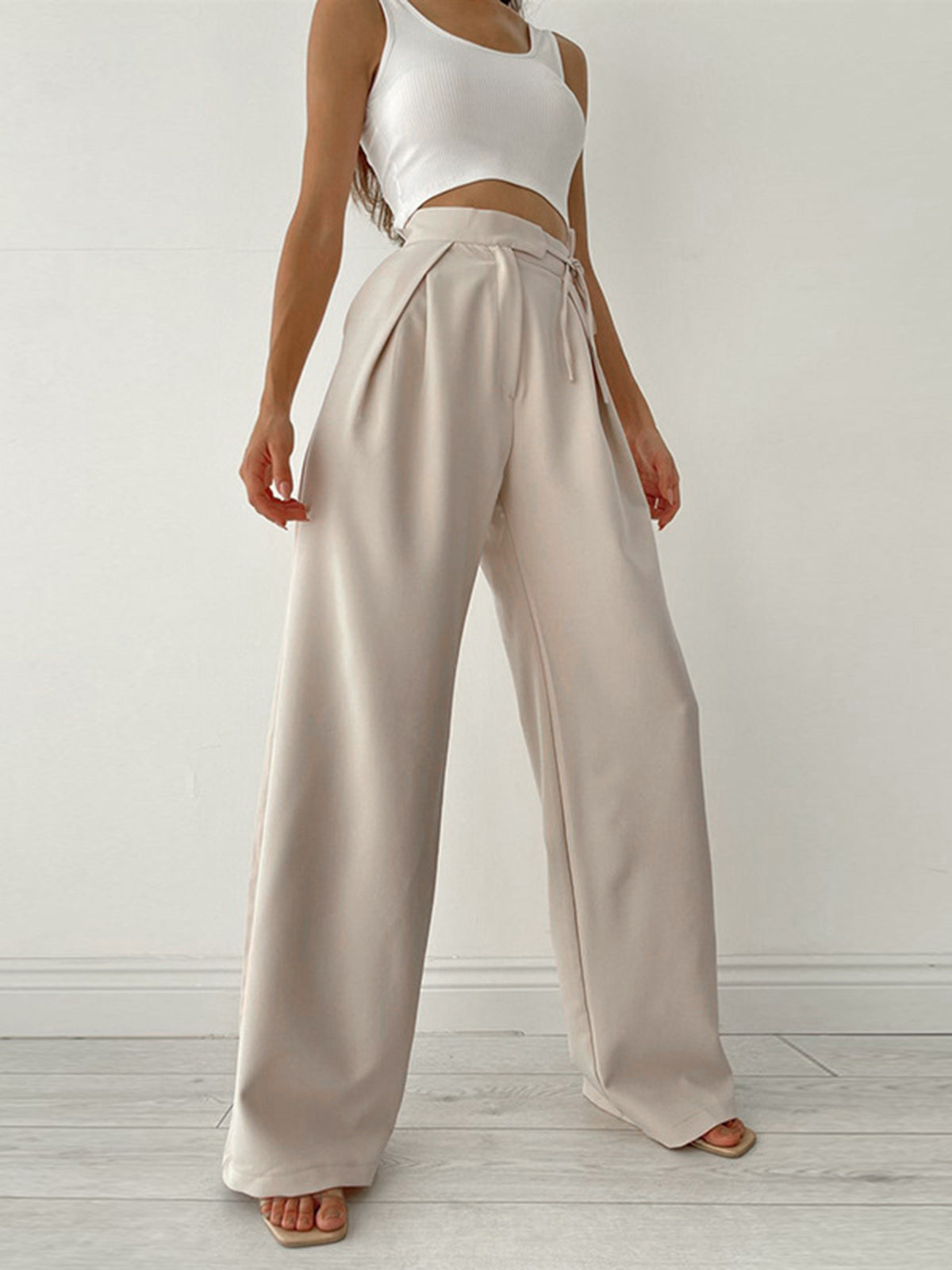 Damen Pantalon | Hohe Taille mit Schleifendetail und weitem Bein