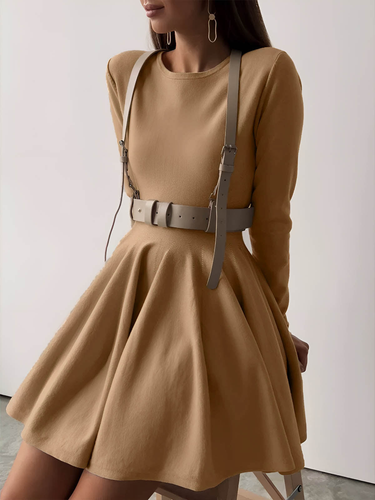Women A-Line Long Sleeve Dress | Round Neckline Structure Design