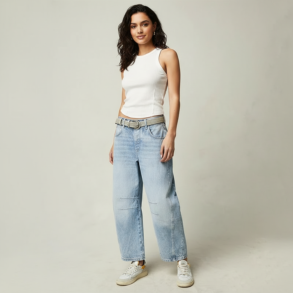 Damen Jeans | weiter Beinverlauf mit Bund und Taschen