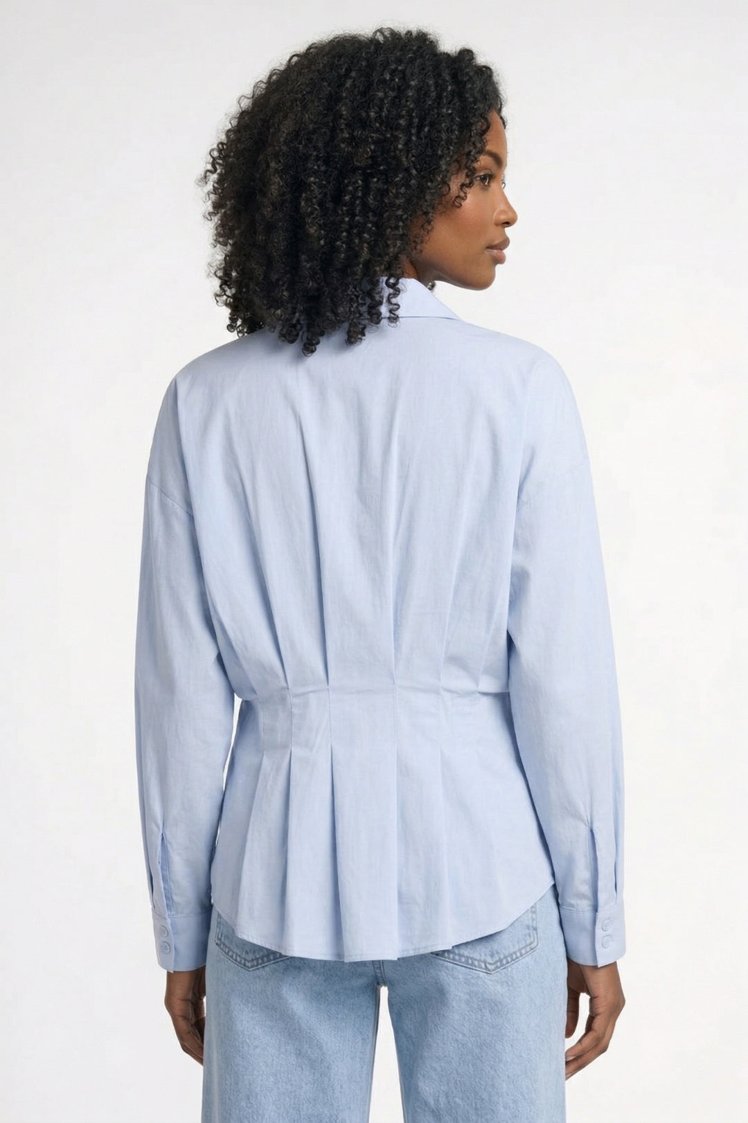 Damen Bluse | Kragen mit Taillenband und Falten