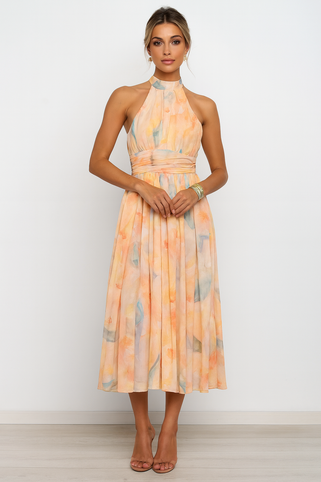 Women Midi Dress | Halter Neck Pleated Design