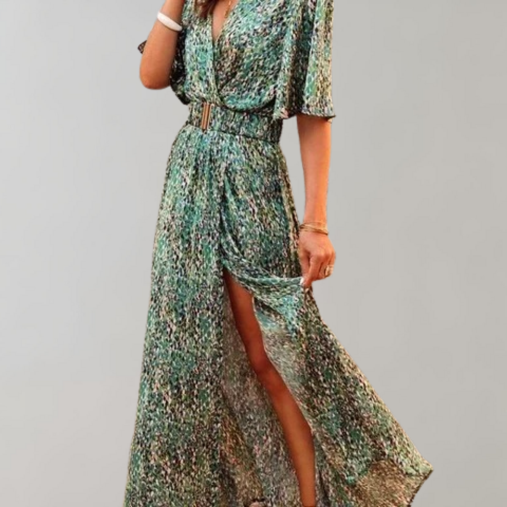 Damen Kleid | Wickelform mit Gürtel und Maxilänge