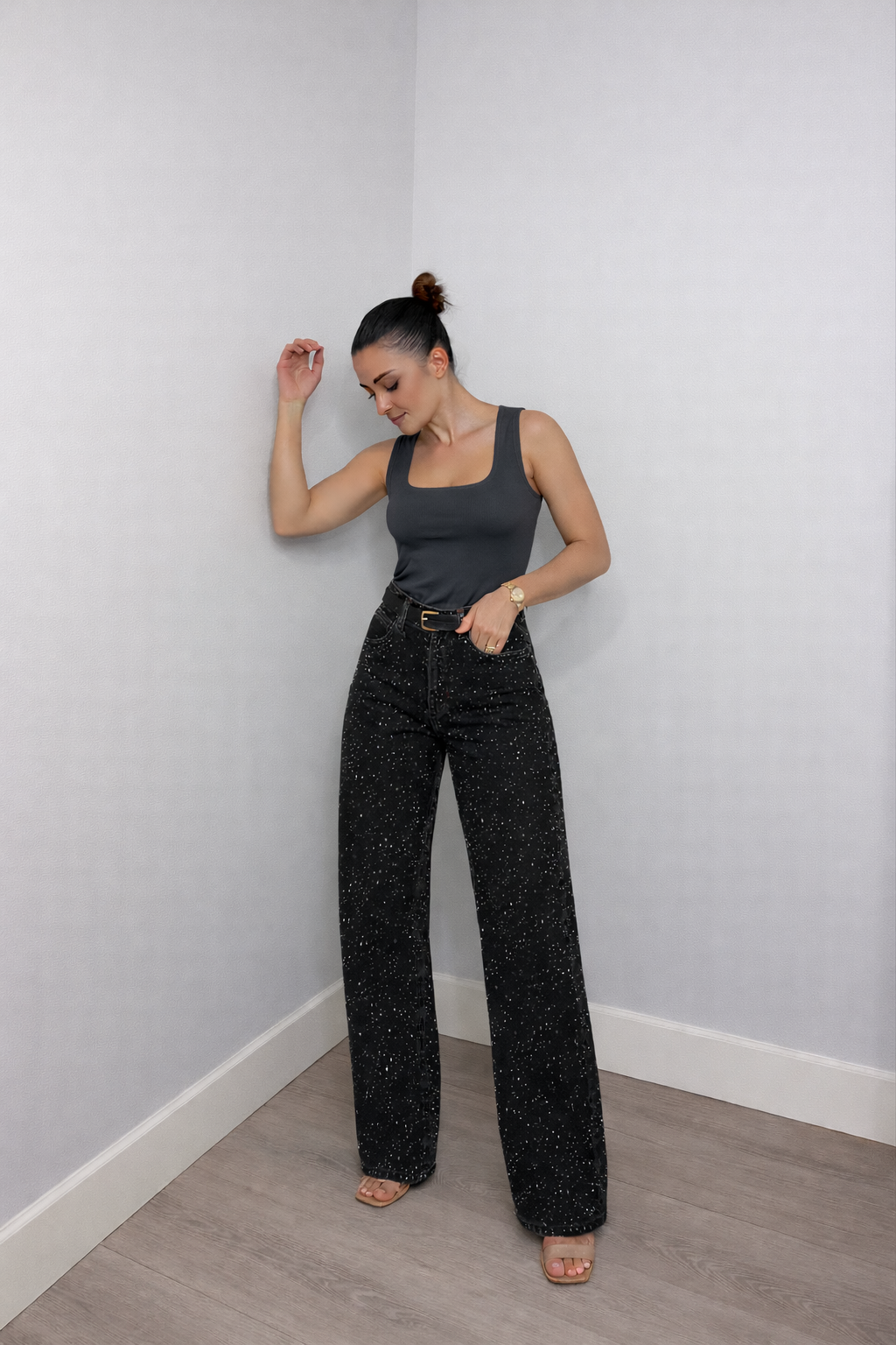 Damen Hose | Hoch geschnittene Ausführung mit Glitzerakzenten