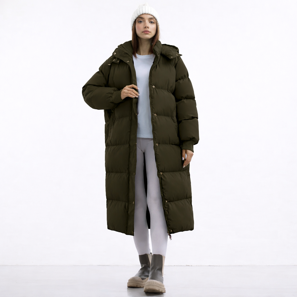 Damen Jacke | lange Ausführung mit Kapuze und Frontverschluss