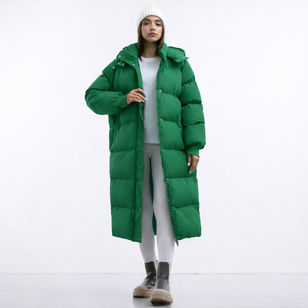 Damen Jacke | lange Ausführung mit Kapuze und Frontverschluss