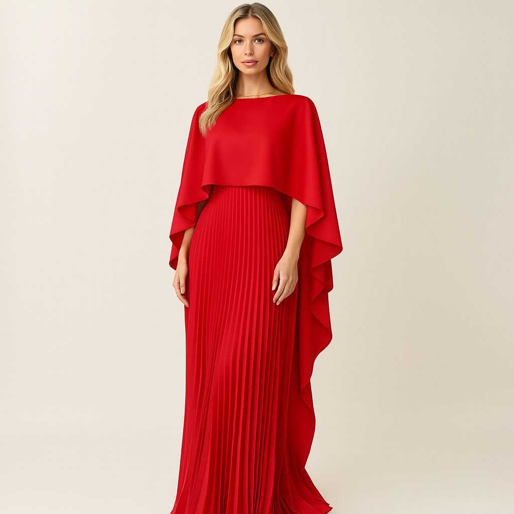 Damen Maxikleid | Plissierte Form mit Überwurfärmel