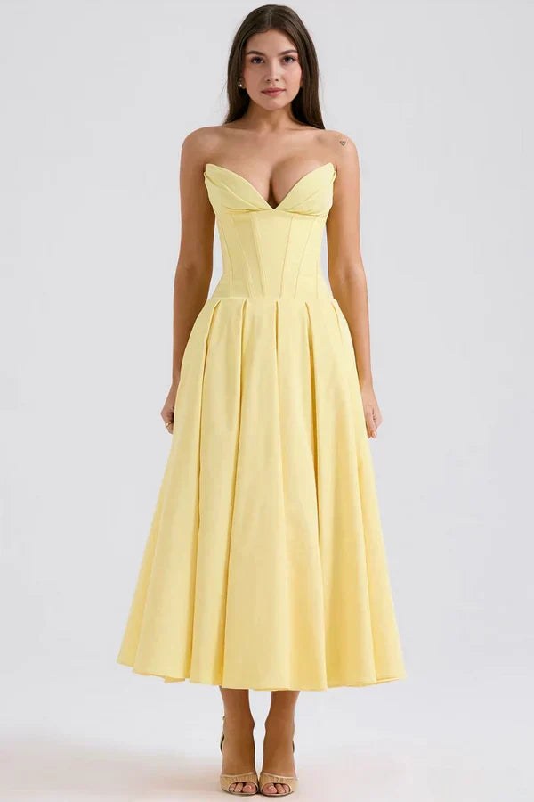 Women Midi Dress | Strapless Corset Bodice Sweetheart Neckline