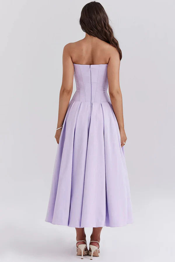 Women Midi Dress | Strapless Corset Bodice Sweetheart Neckline