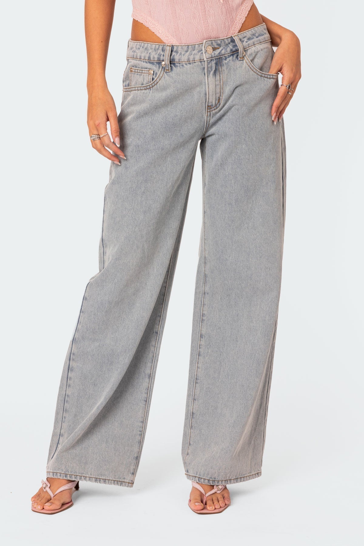 Damen Jeans | Weite Beine mit Schleifendetails am Bund