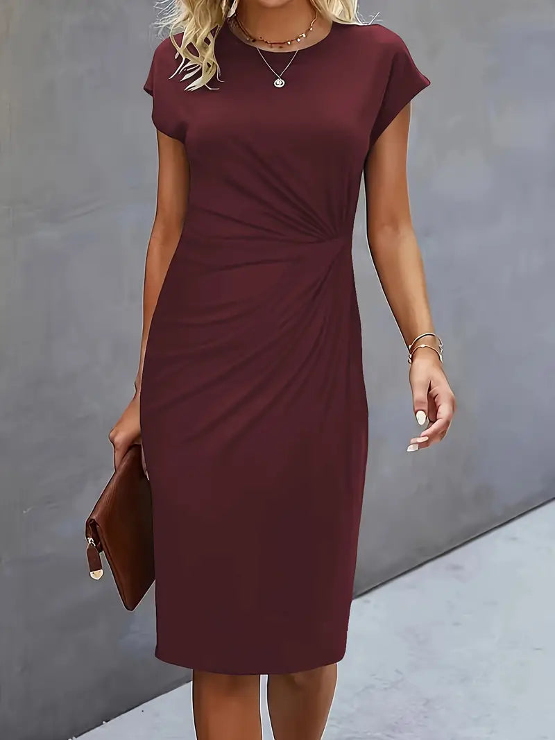 Women Midi Dress | Tailored Fit With Round Neckline Silhouette Design