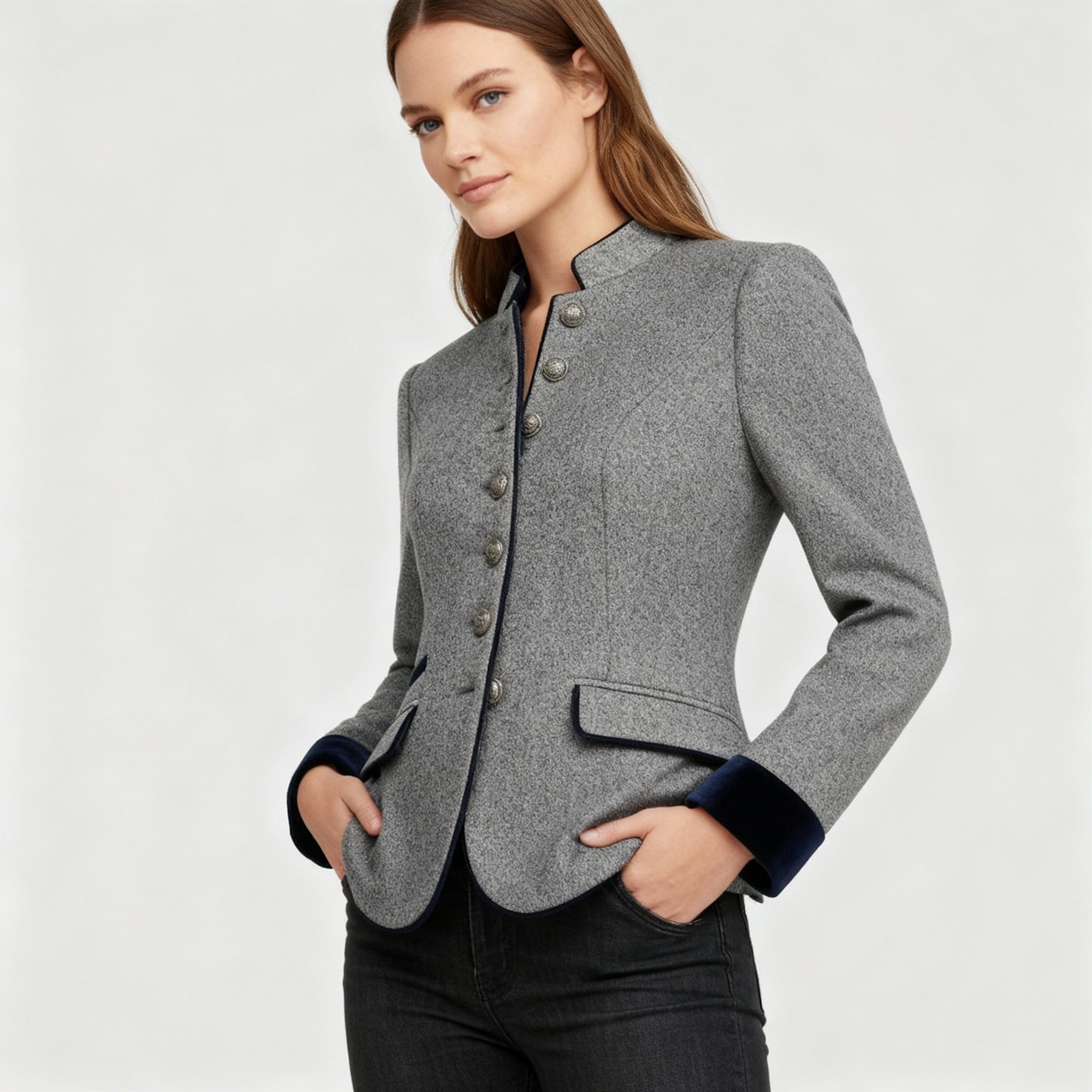 Damen Jacke | kastig geschnittene Jacke mit Mehrknopfverschluss