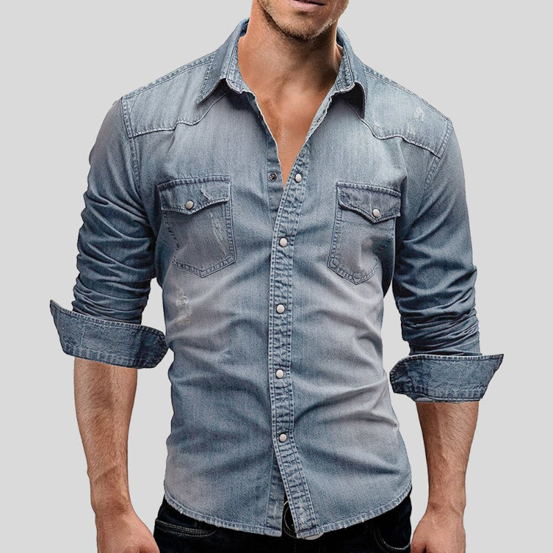 Hemd Herren | Denimhemd mit Brusttaschen und Knopfleiste