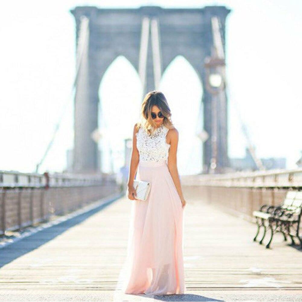 Damen Kleid | maxi mit Rundhalsausschnitt