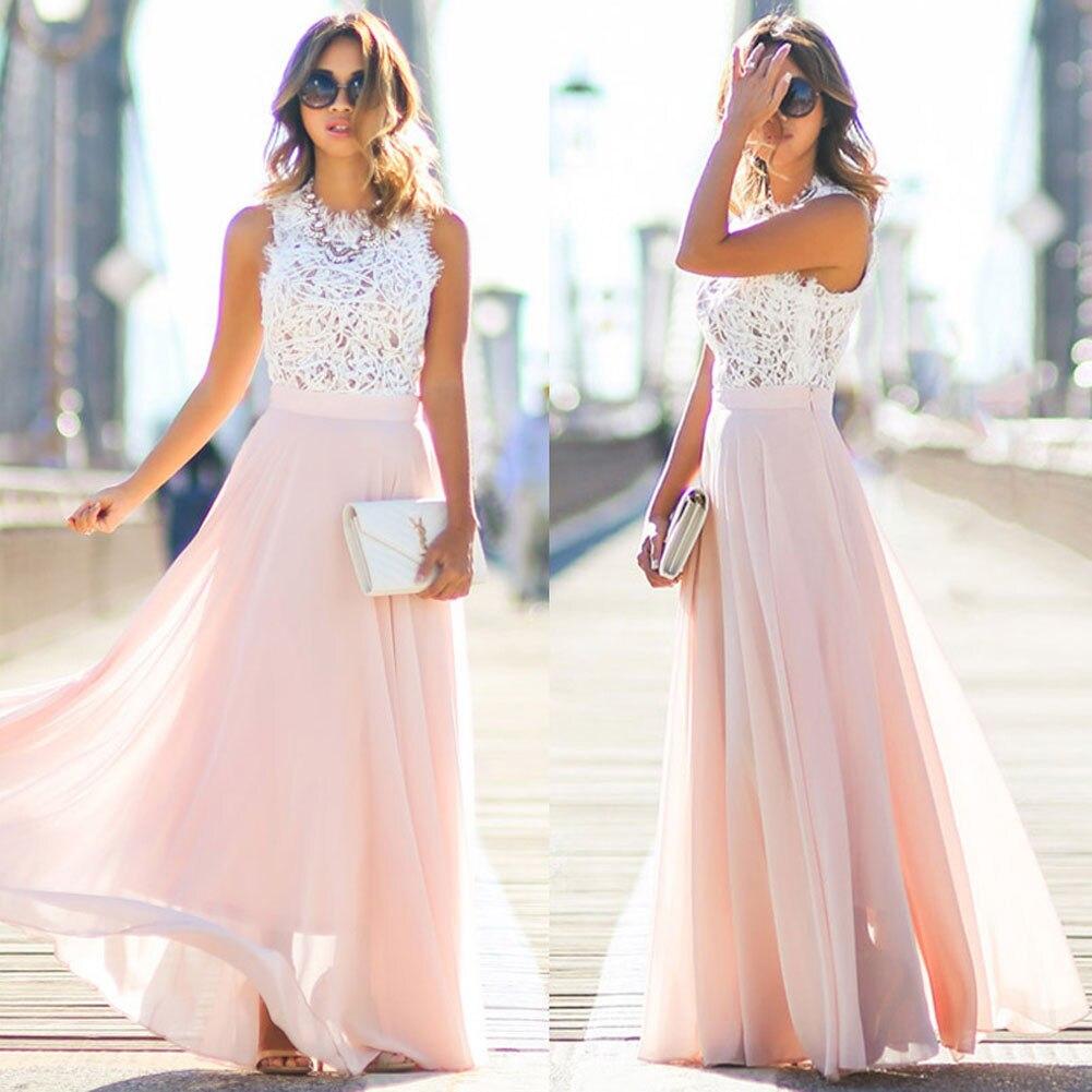 Damen Kleid | maxi mit Rundhalsausschnitt