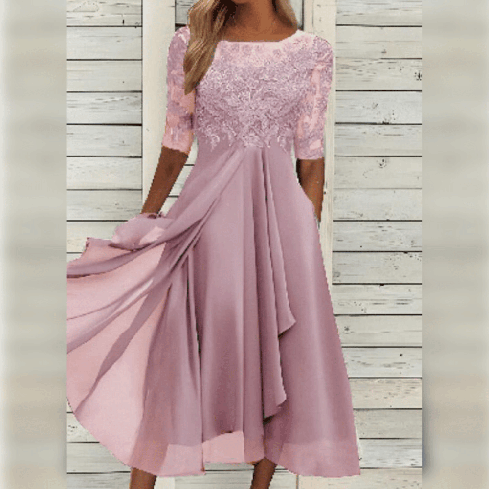 Women Dress | Midi Length With Embroidered Bodice And Short Sleeves