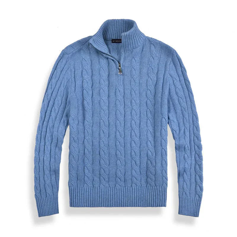 Herrenpullover | Halbzip mit hohem Kragen und Rippbündchen