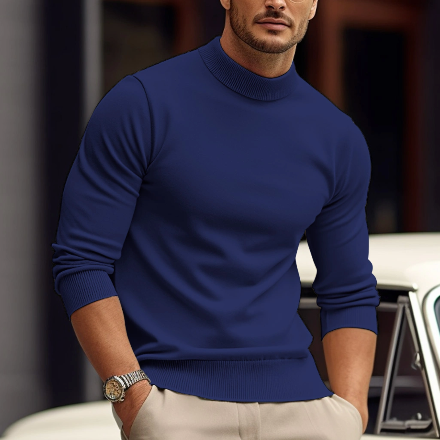 Herrenpullover | Rollkragen Langarm Pullover Körpernahe Passform