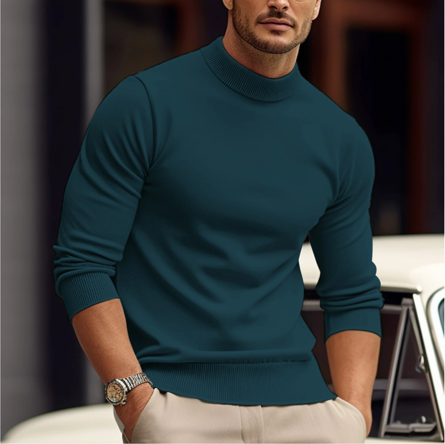 Herrenpullover | Rollkragen Langarm Pullover Körpernahe Passform