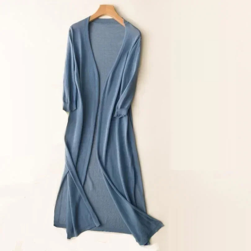 Damen Cardigan | lange offene Form mit Seitenschlitzen