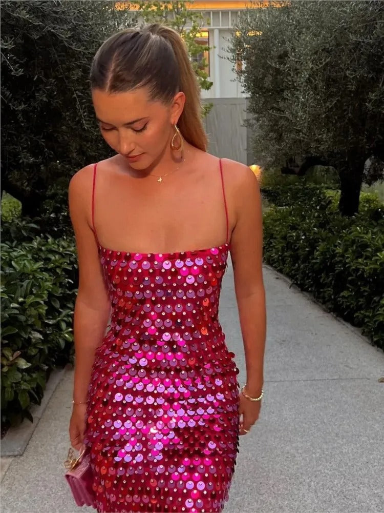 Women Midi Dress | Spaghetti Strap Sequin Design