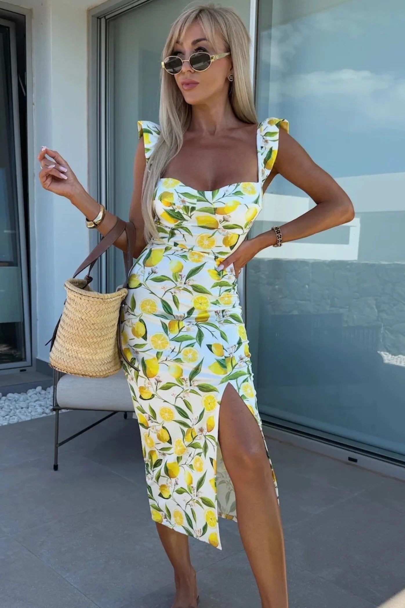 Women Midi Dress | Sweetheart Neckline Slit Detail
