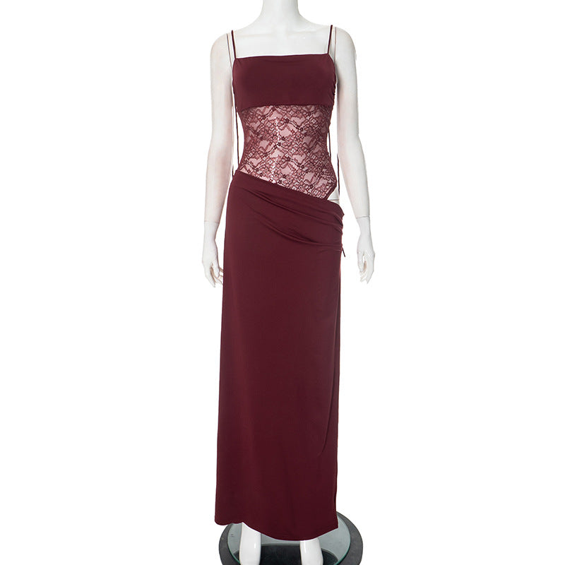 Damen Maxikleid | lange Silhouette mit Oberteil und Einsatz