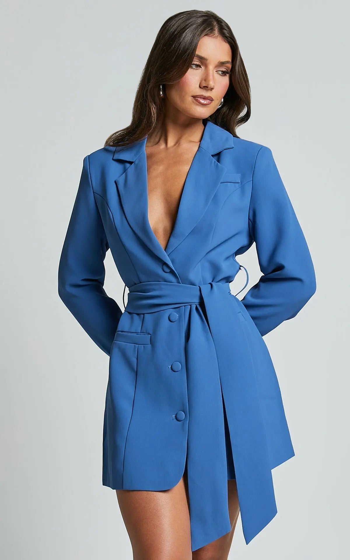Women Blazer Dress | Belted Waist With Lapel And V-Neck Design