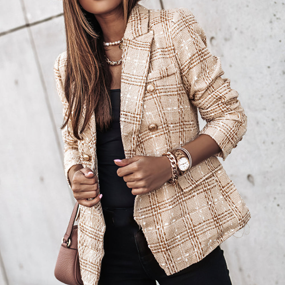 Damen-Blazer mit Karomuster | gestrickte Struktur