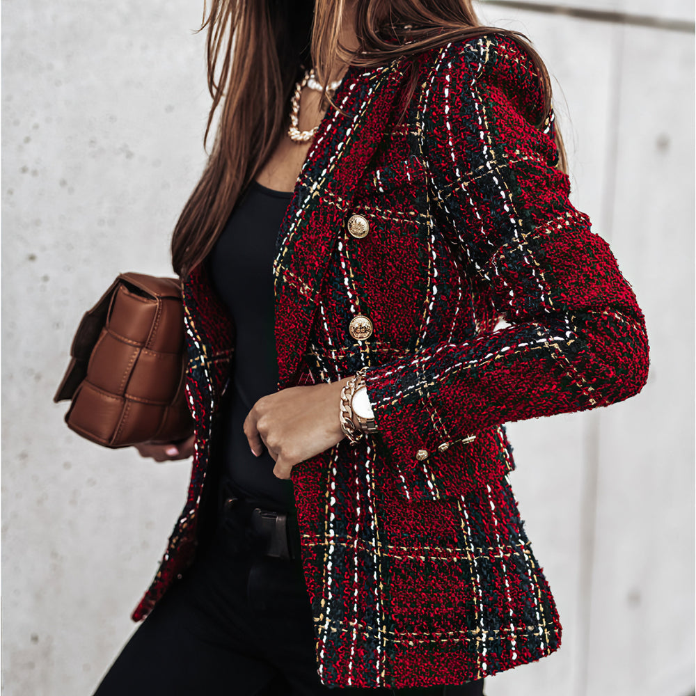 Damen-Blazer mit Karomuster | gestrickte Struktur