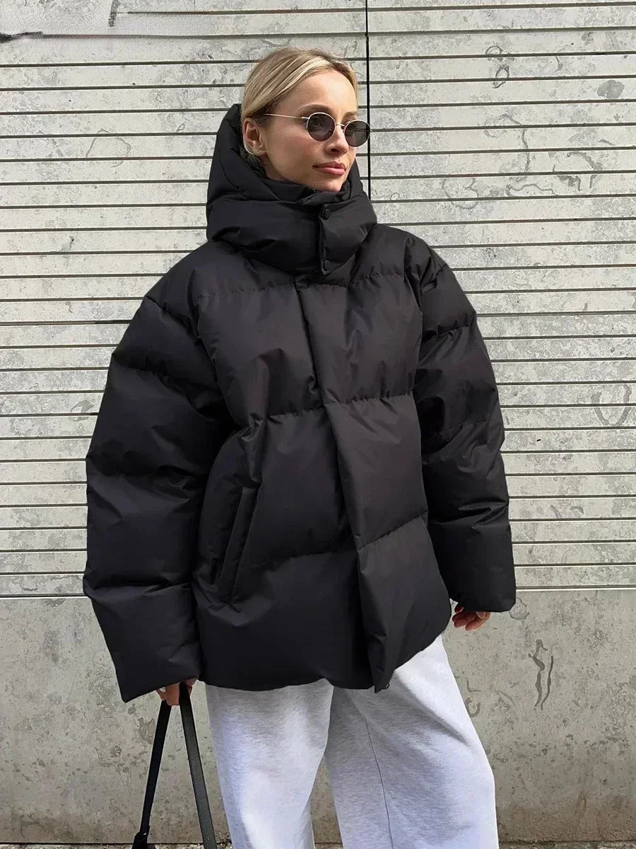 Warme Damen Winterjacke | Gesteppter Mantel mit Kapuze
