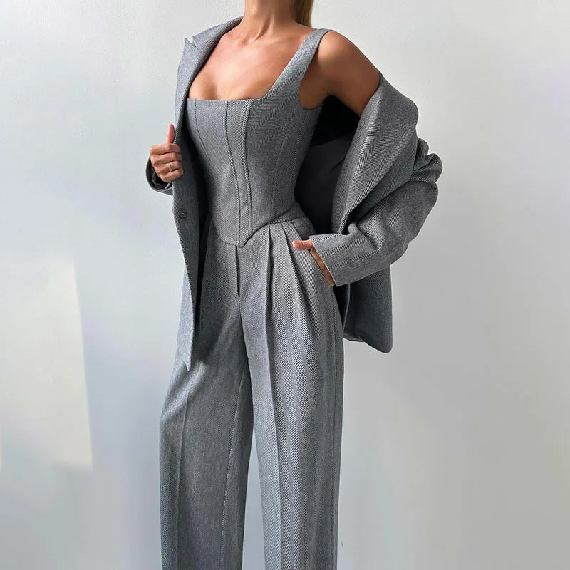Damen Set | Blazer, Hose und Corset-Top im dreiteiligen Aufbau