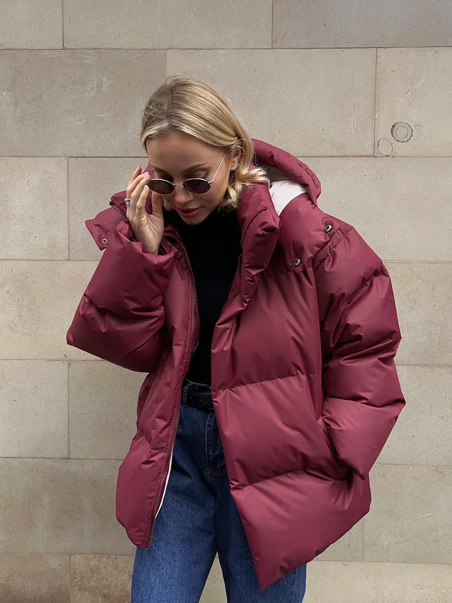 Warme Damen Winterjacke | Gesteppter Mantel mit Kapuze
