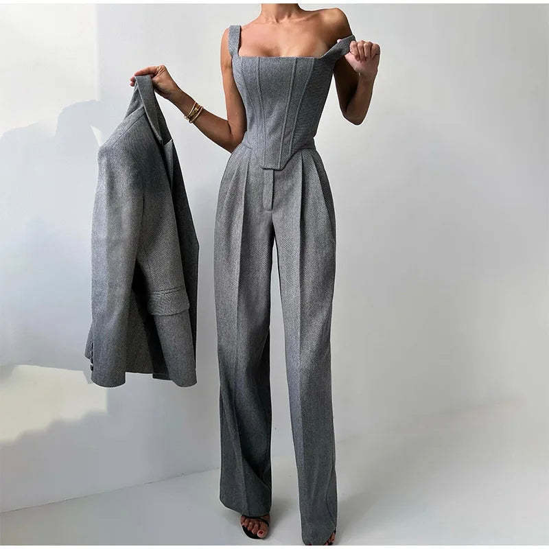Damen Set | Blazer, Hose und Corset-Top im dreiteiligen Aufbau
