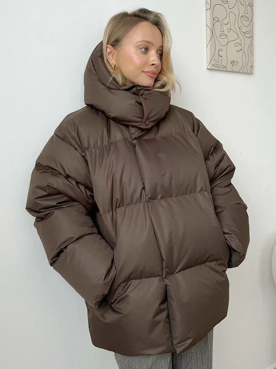 Warme Damen Winterjacke | Gesteppter Mantel mit Kapuze