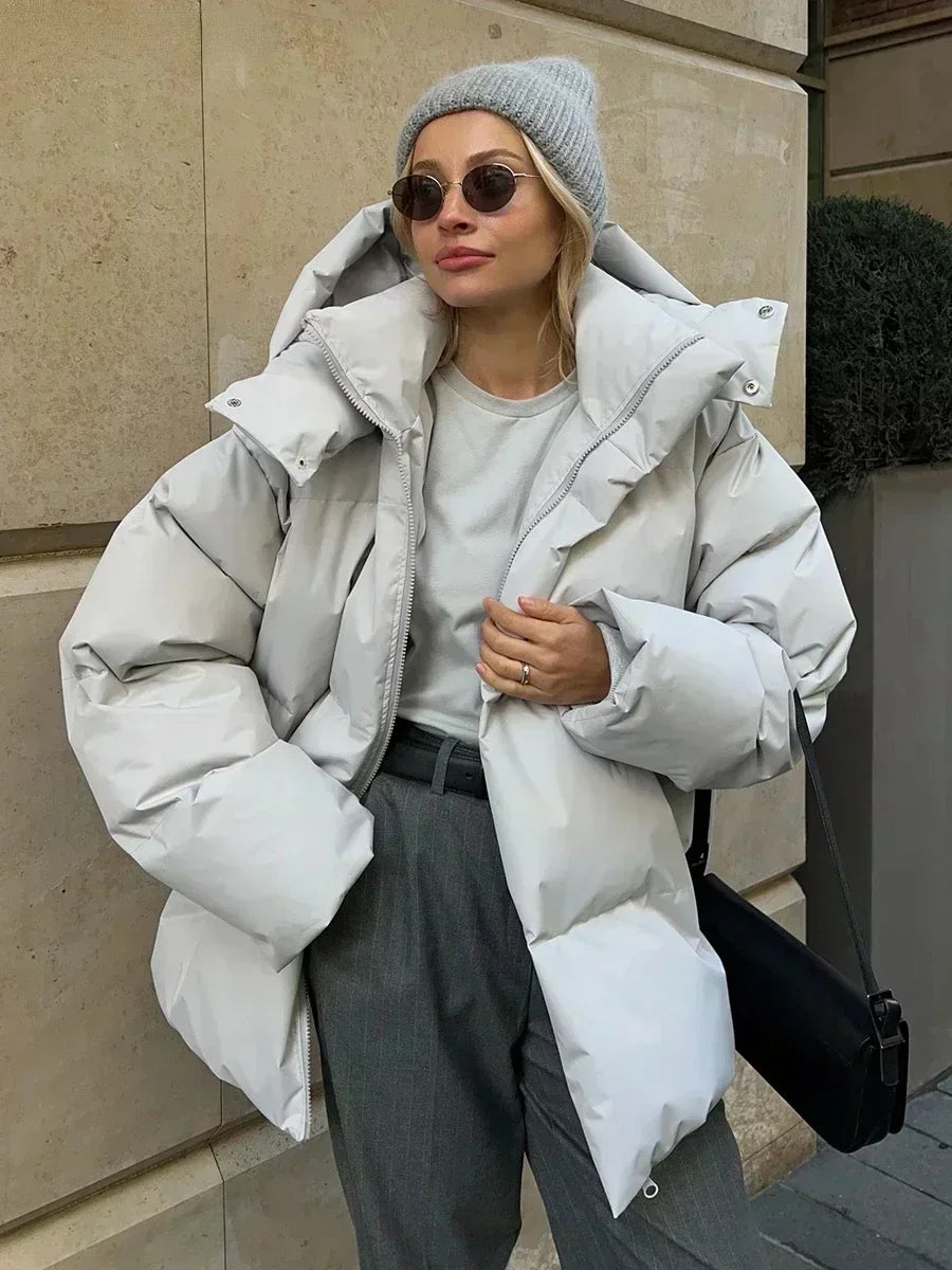 Warme Damen Winterjacke | Gesteppter Mantel mit Kapuze